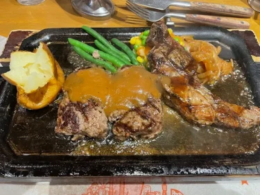 ハングリータイガー・ランチハンバーグと赤身カットステーキ1