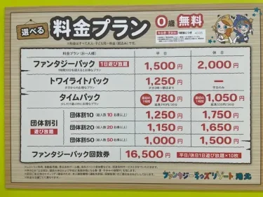 ファンタジーキッズリゾート・料金表